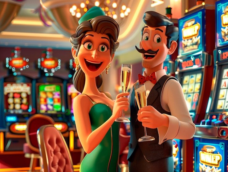 Layar studio live dealer Play'n GO dengan meja blackjack dan dealer profesional